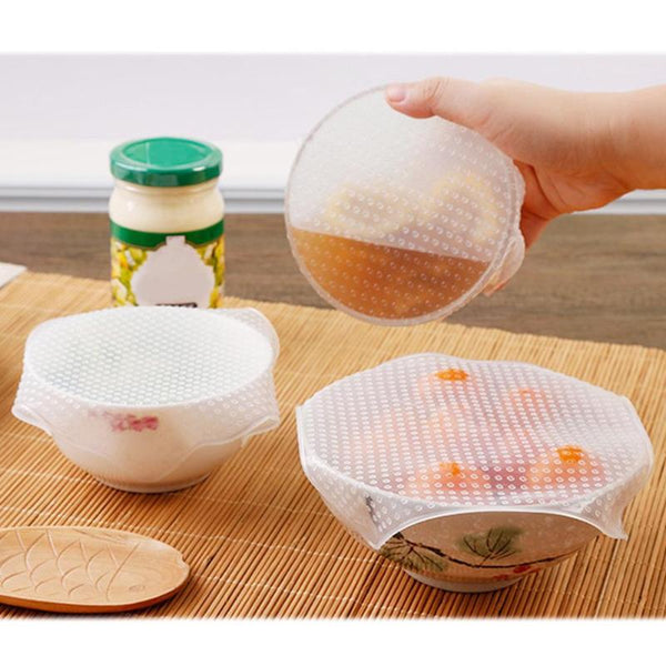 4Pcs/lot Reusable Silicone Wrap Seal Food Fresh Keeping Wrap Lid Cover